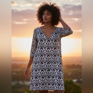 Hatley NWOT 100% cotton, Loose Fitting Summer Dress Navy Blue White, 3/4 Sleeve